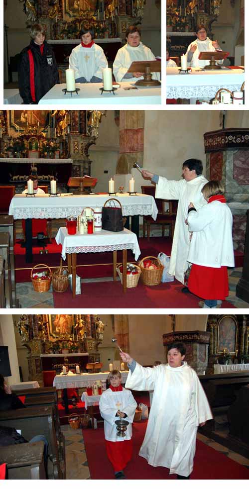 Photographs of the Catholic priestess performing rituals and giving blessings
